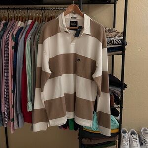 Hollister Rugby Polo Sweater Adult XL White Beige Color Block Mens Pullover(NWT)